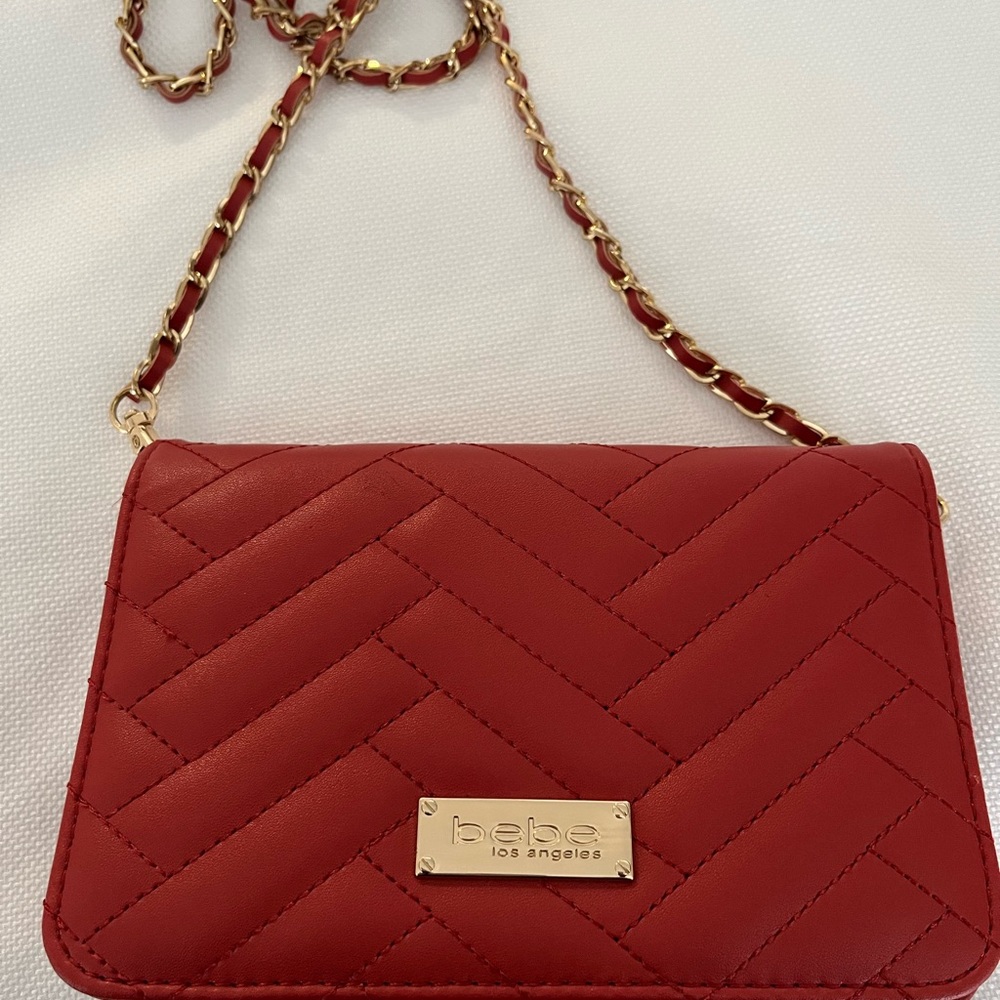 Bebe Red Chevron Crossbody Bag with Gold Chain